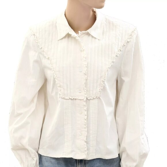 Free People Buttondown Solid Ruffle Shirt Blouse Top Long Sleeve XS NEW 271118 - Picture 2 of 5